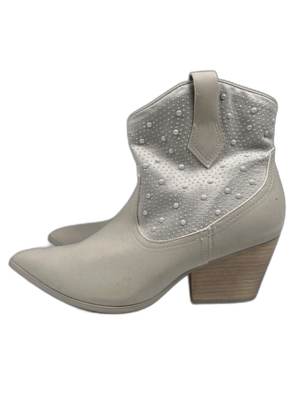 MIA Women's White/Cream Pearl Studded Ankle Western Boots - 7.5 image 5