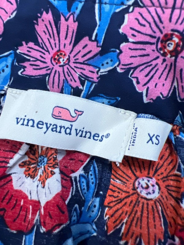 Vineyard Vines Women's Blue/Red Floral Square Neck Long Sleeve Blouse - XS image 3