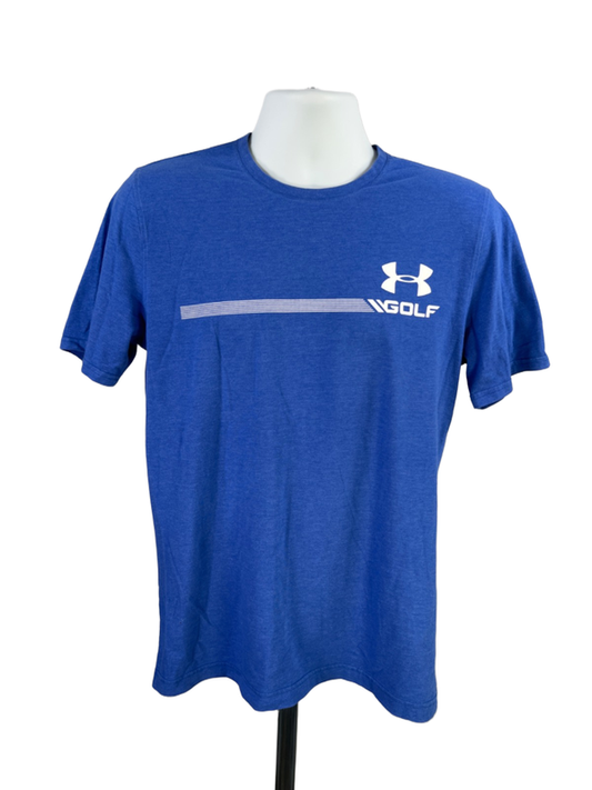 Under Armour Men's Blue Heatgear Loose Short Sleeve Golf Logo Tee Shirt - M