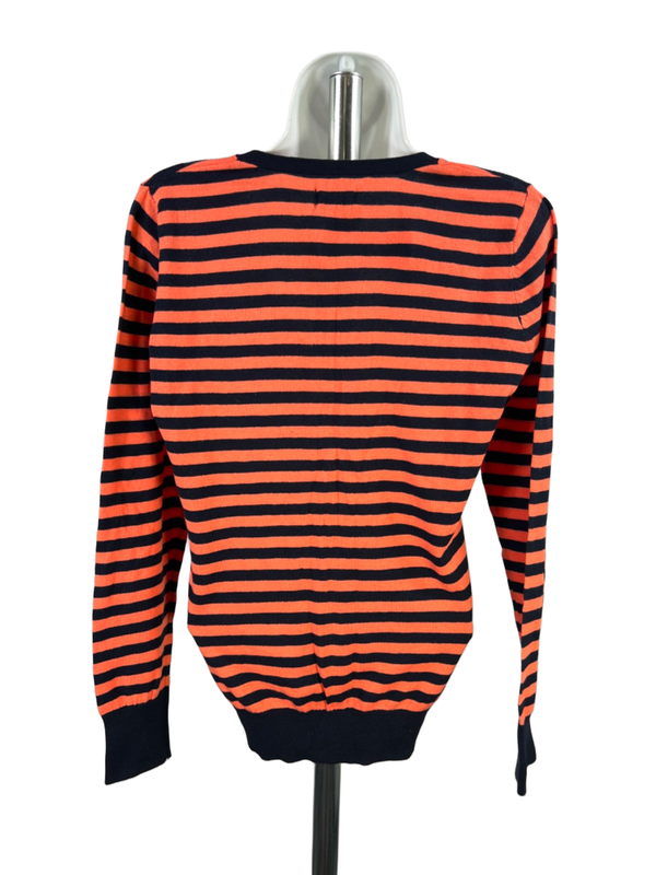 Old Navy Women's Blue/Orange Striped V Neck Button Up Long Sleeve Sweater - M image 2