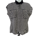 C Wonder Women's Black/White Striped Sleeveless Silk Button Up Blouse - XS