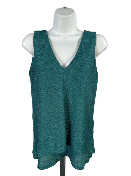 White House Black Market Women's Green Metallic Sleeveless Layered Top - S