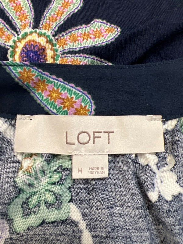 Loft Women's Blue Paisley Floral V Neck Long Sleeve Blouse - M image 3