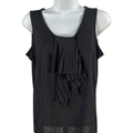 Talbots Women's Black Pleated Ruffle Front Tank Top - M
