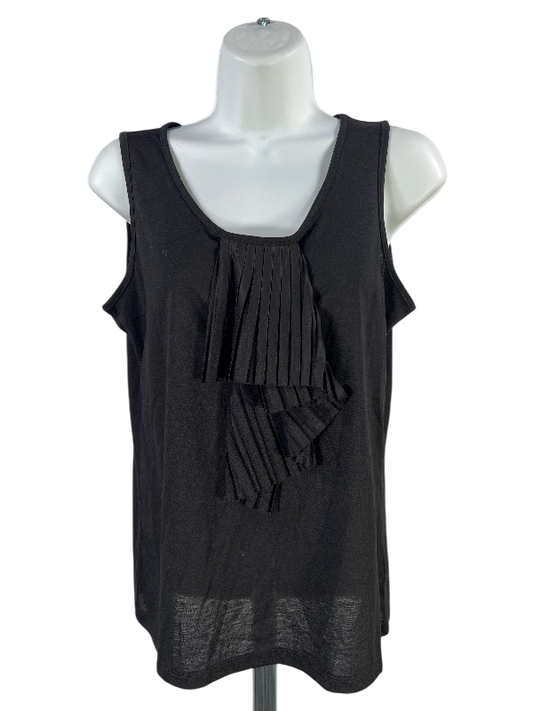 Talbots Women's Black Pleated Ruffle Front Tank Top - M