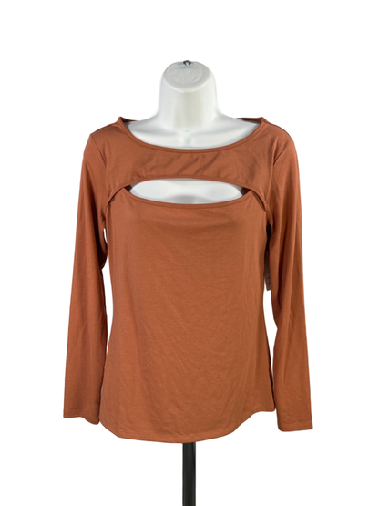 Nine West Women's Orange Cut Out Long Sleeve Shirt - M