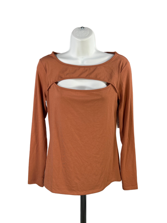 Nine West Women's Orange Cut Out Long Sleeve Shirt - M