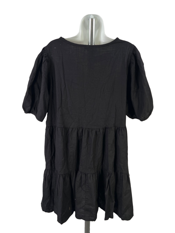 Ana Women's Black V Neck Short Puff Sleeve Tiered Mini Dress - XL image 2