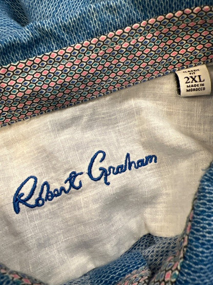 Robert Graham Men's Blue Linen Blend Classic Long Sleeve Button Up Shirt - 2XL image 3