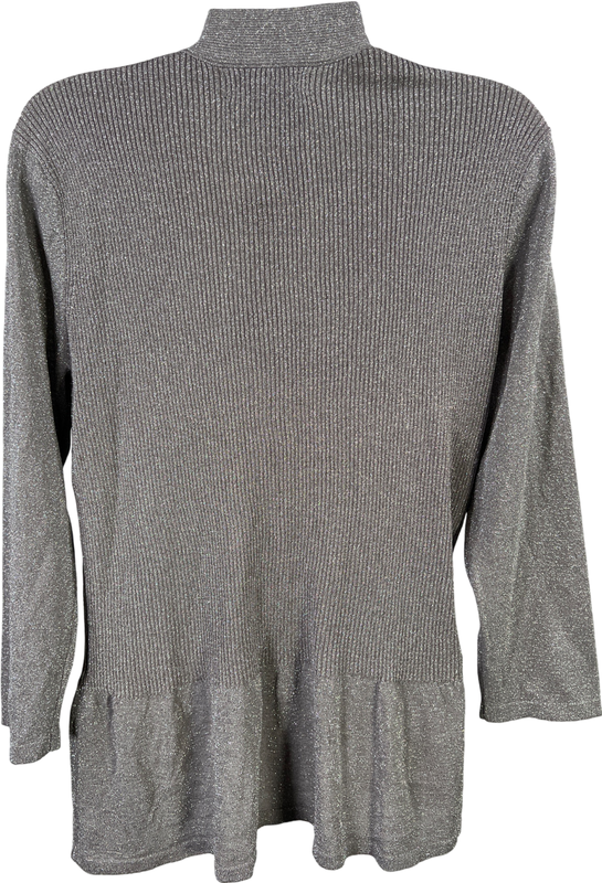 August Silk Women’s Gray Metallic Ribbed 3/4 Sleeve Cardigan Sweater - L image 2