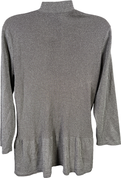 August Silk Women’s Gray Metallic Ribbed 3/4 Sleeve Cardigan Sweater - L image 2