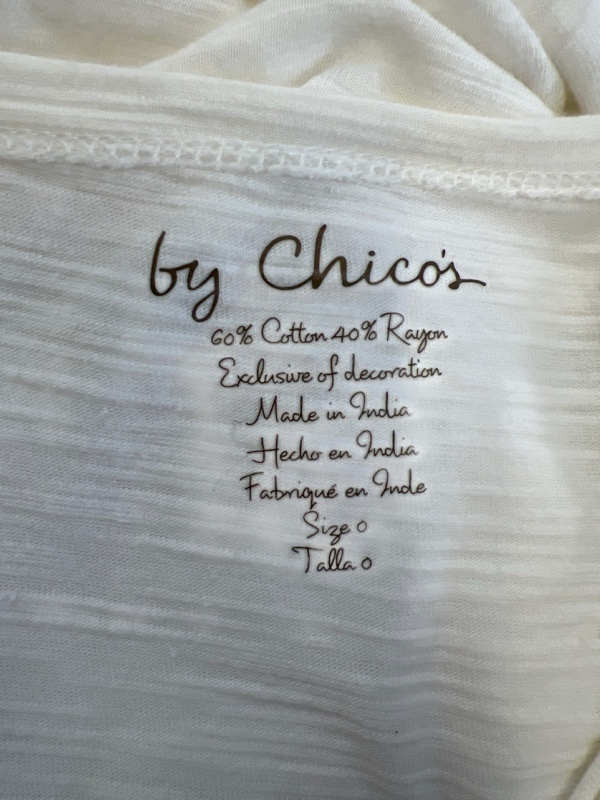 By Chico's Women's White Crochet Heart Short Sleeve T-Shirt - 0/US S image 3