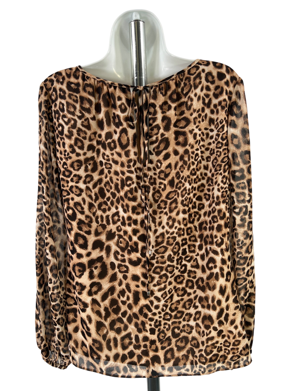 White House Black Market Women's Brown Leopard Print Sheer Sleeve Blouse - 4 image 2