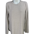 Banana Republic Women's Gray/White Striped Long Sleeve Curved Hem Shirt - S