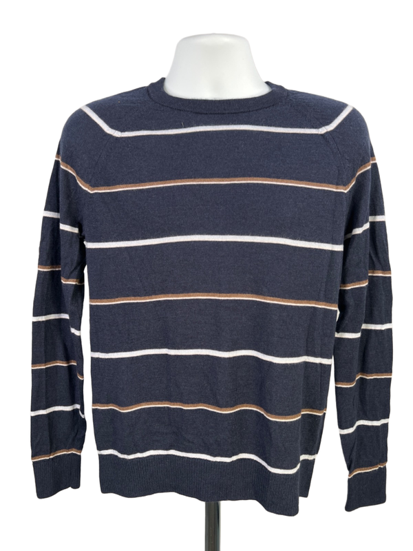 Banana Republic Women's Blue Wool Striped Long Sleeve Crewneck Sweater - M