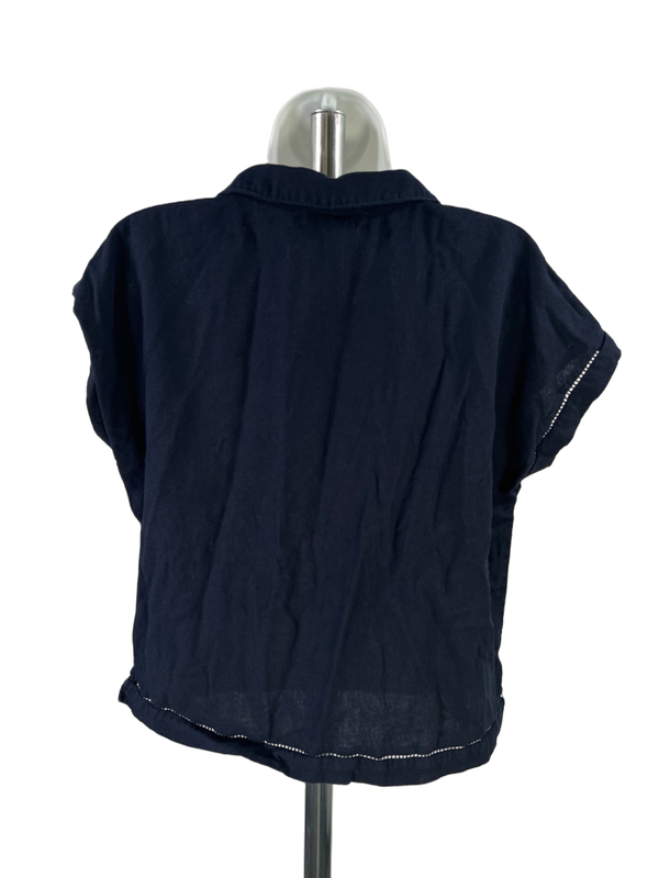 Ellen Tracy Women's Blue Linen Blend Sleeveless V-Neck Blouse - M image 2