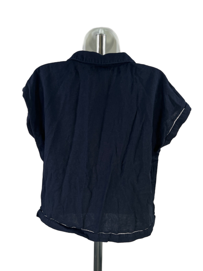 Ellen Tracy Women's Blue Linen Blend Sleeveless V-Neck Blouse - M image 2