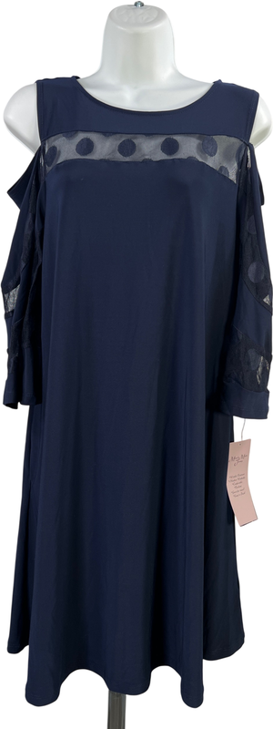 Nina Leonard Women’s Navy Blue Short Cold Shoulder Shift Dress - S