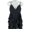 Abercrombie & Fitch Women's Black V Neck Ruffle Tiered Mini Dress - S Petite