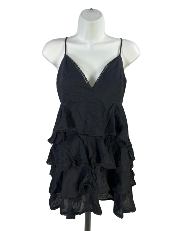 Abercrombie & Fitch Women's Black V Neck Ruffle Tiered Mini Dress - S Petite