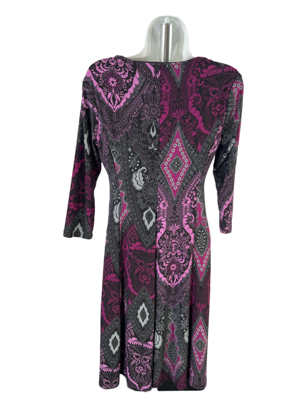 Evan Picone Women's Purple Paisley Floral 3/4 Sleeve Faux Wrap Dress - 6 image 2
