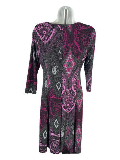Evan Picone Women's Purple Paisley Floral 3/4 Sleeve Faux Wrap Dress - 6 image 2