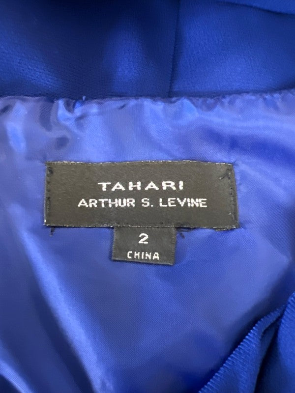 Tahari Women's Blue ASL Front Pleated Cap Sleeve Sheath Midi Dress - 2 image 3
