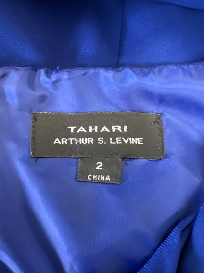 Tahari Women's Blue ASL Front Pleated Cap Sleeve Sheath Midi Dress - 2 image 3