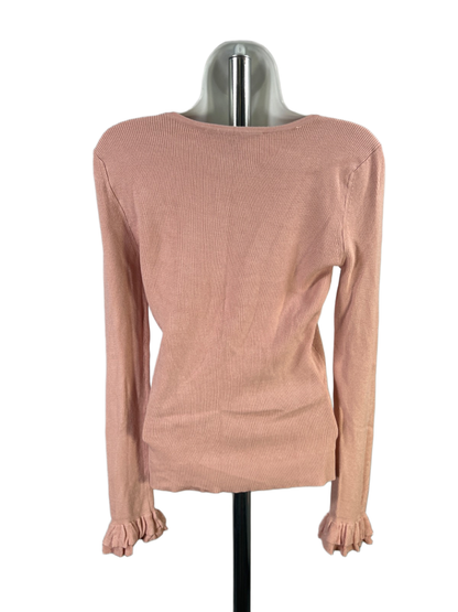 White House Black Market Women's Pink Ruffle Long Sleeve Sweater Shirt - XS image 2