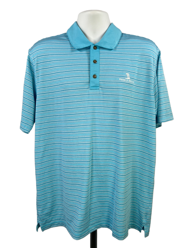 Pebble Beach Men's Blue Striped Short Sleeve Athletic Golf Polo - L