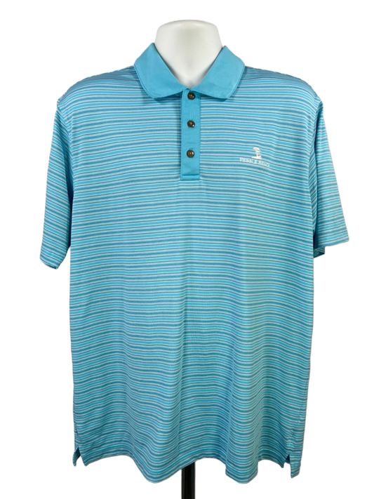 Pebble Beach Men's Blue Striped Short Sleeve Athletic Golf Polo - L