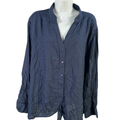 Jennifer Women’s Navy Blue Long Sleeve Button Up Blouse - Plus 2X