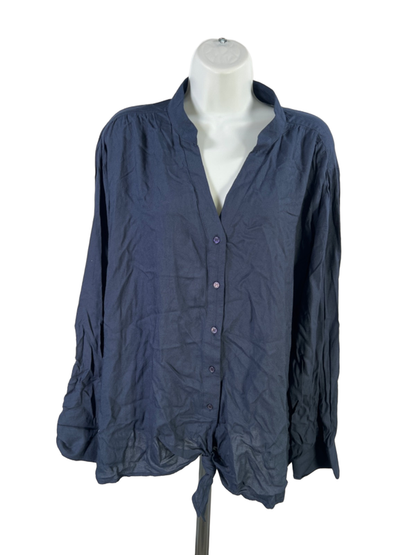 Jennifer Women’s Navy Blue Long Sleeve Button Up Blouse - Plus 2X