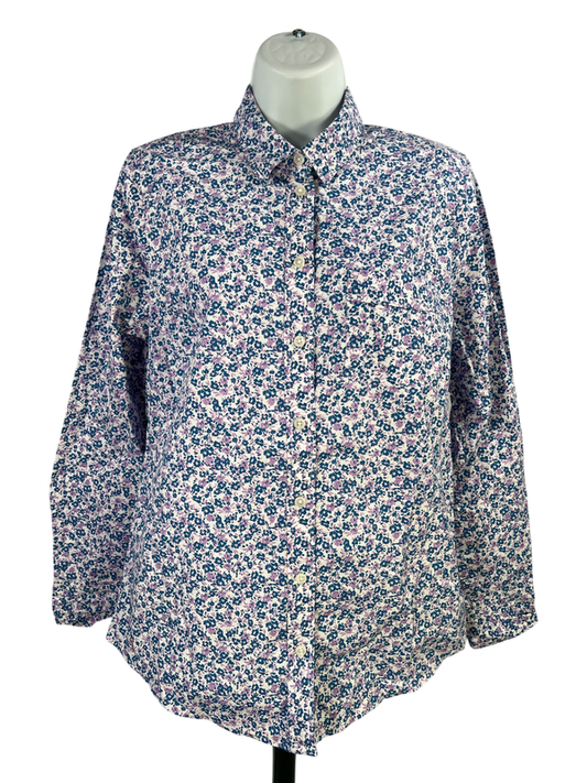 J.Crew Women's Blue/Floral Long Sleeve Button Up Poplin Shirt - S