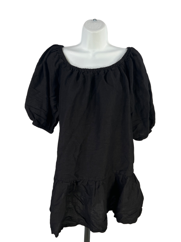 Tommy Bahama Women's Black Short Puff Sleeve Linen Dress - S