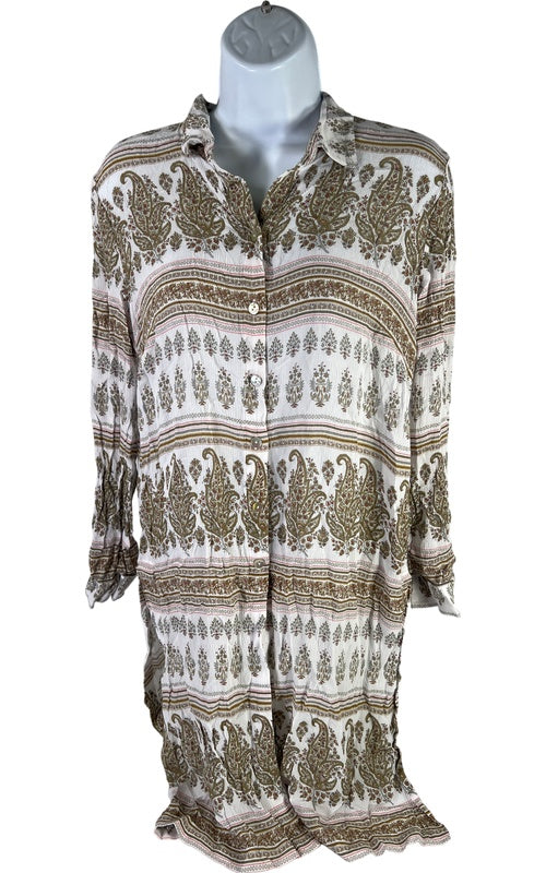 J.Jill Women’s White/Green Sand Dune Long Sleeve Button Up Tunic Shirt - S image 2
