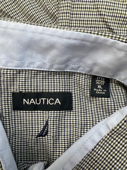 Nautica Men's Blue/Green Houndstooth Long Sleeve Button Up Shirt - XL image 3