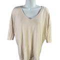 Express One Eleven Women's Ivory/Beige Short Sleeve V-Neck Plush Shirt - XS