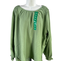 Jessica Simpson Women's Green Textured Long Balloon Sleeve Blouse - XL