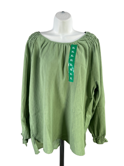 Jessica Simpson Women's Green Textured Long Balloon Sleeve Blouse - XL
