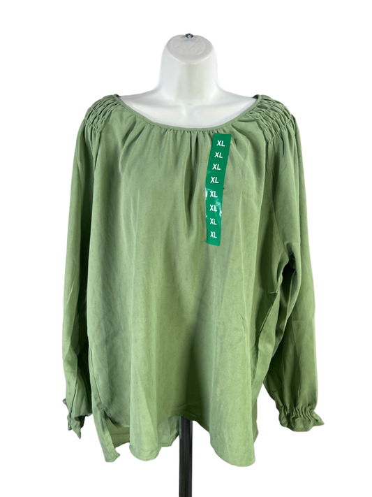 Jessica Simpson Women's Green Textured Long Balloon Sleeve Blouse - XL
