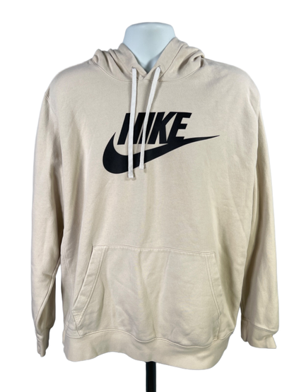 Nike Men's Beige Graphic Logo Fleece Pullover Hoodie Sweatshirt - XL Tall