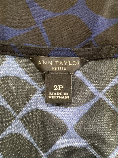 Ann Taylor Women's Black/Blue Geometric Wrap Waist Midi Dress - 2 Petite image 3