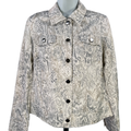 Chico's Women's Ivory/Gray Python Print 3/4 Sleeve Satin Jean Jacket - 1/US 8