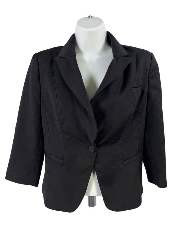 White House Black Market Women's Black 1/2 Sleeve One Button Blazer Jacket - 4
