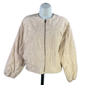 Zara Women's Beige/Ivory Floral Embroidered Long Balloon Sleeve Jacket - S