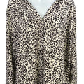 Sanctuary Women’s White/Brown Animal Print V-Neck Long Sleeve Blouse - L