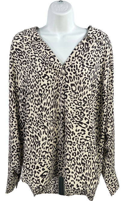 Sanctuary Women’s White/Brown Animal Print V-Neck Long Sleeve Blouse - L image 2