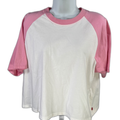 Levi's Women's White/Pink Short Sleeve Loose Fit Throwback Baseball T-Shirt - M
