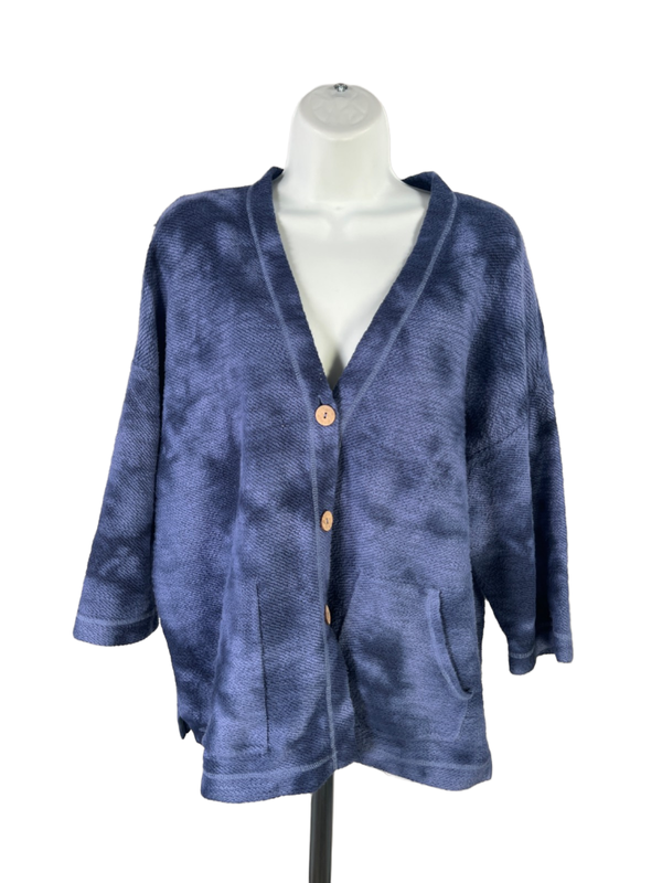 Pure J.Jill Women's Blue 1/2 Sleeve Button Up Cardigan Sweater - S